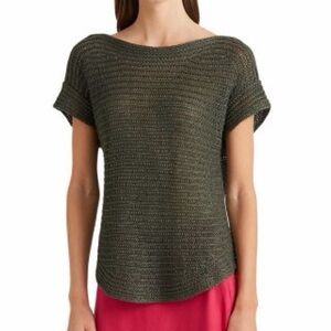 Lauren Ralph Lauren 100% Linen Knit Olive Top